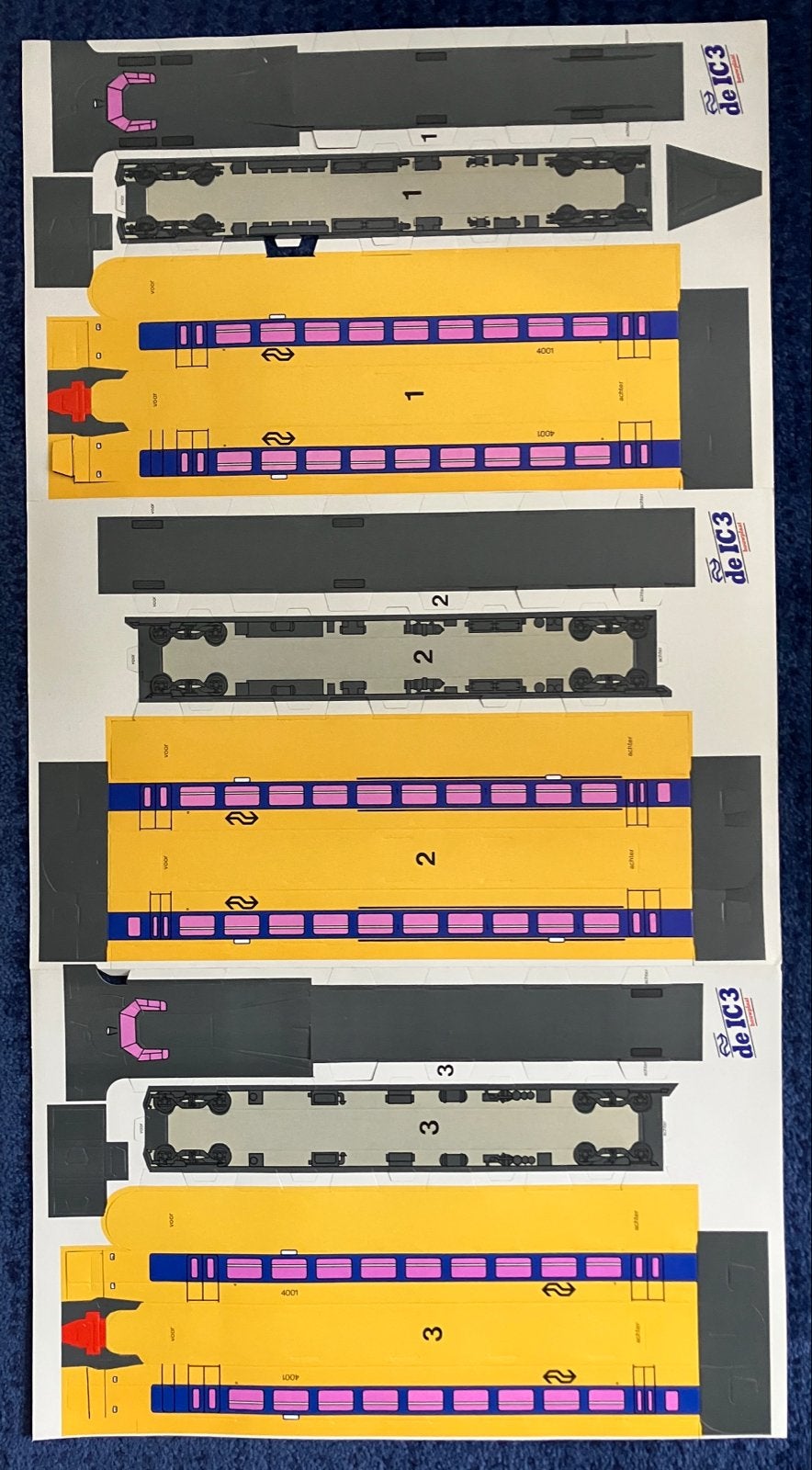 NS IC3 Koploper treinstel Bouwplaat - Geel/Blauw, Overige merken, Treinset, Gelijkstroom, Nieuw