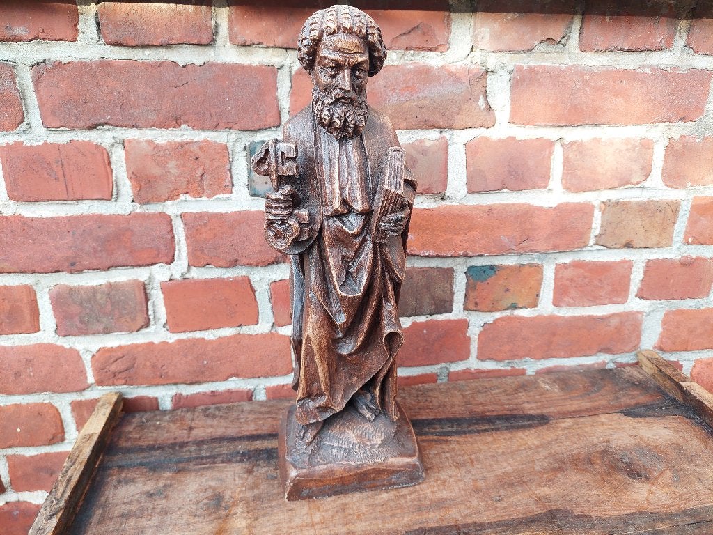 Petrus / Steen / 30 centimeter / Bruin / 34 centimeter, Ophalen of Verzenden, 20 - 50 cm, Steen of Keramiek, Beeld