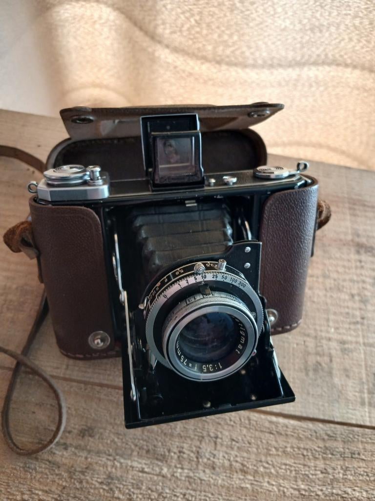 Vintage Zeiss Ikon Balda vouwcamera met lederen tas, Ophalen of Verzenden, Gebruikt, Compact, Overige Merken