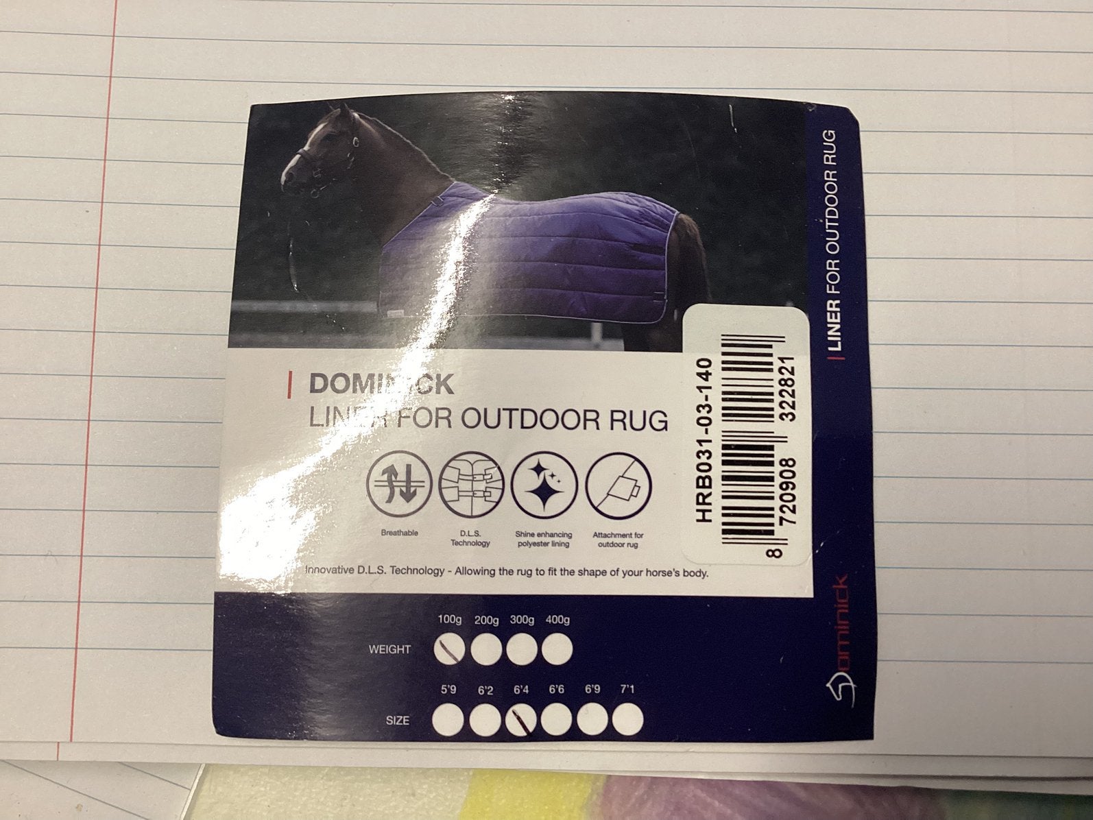 Nieuw: Dominick Liner / onderdeken 100 g maat 6,4 (140/195), Dieren en Toebehoren, 100 g, Overige merken, Beenbogen, Ophalen of Verzenden