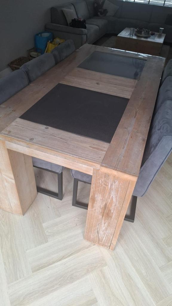 Robuuste steigerhouten eet en salontafel, Huis en Inrichting, Tafels | Eettafels, Gebruikt, 100 tot 150 cm, 200 cm of meer, Vijf personen of meer
