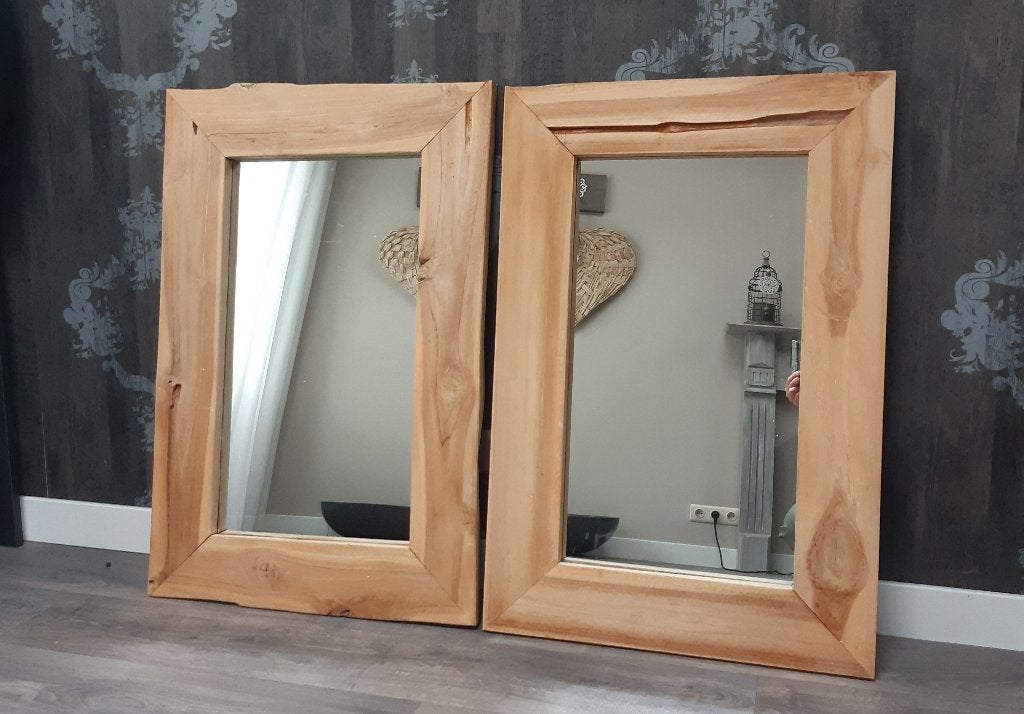 Grote massief houten (badkamer) spiegels, Huis en Inrichting, Woonaccessoires | Spiegels, Ophalen, Zo goed als nieuw, Minder dan 100 cm