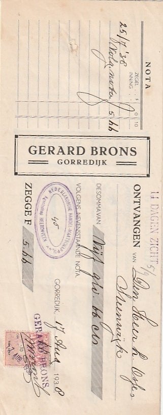 Gorredijk distilleerderij Gerard Brons wissel  1938, Verzamelen, Ophalen of Verzenden, Zo goed als nieuw