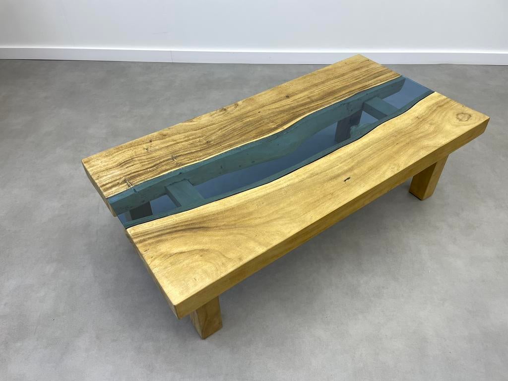 Houten boomstam salontafel ( rivertable), Huis en Inrichting, Tafels | Salontafels, Ophalen, 100 tot 150 cm, 50 tot 100 cm, Zo goed als nieuw