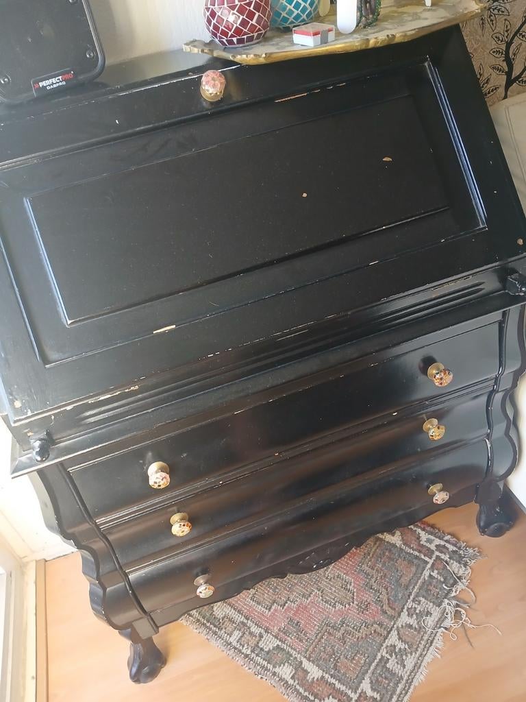 Antiek zwart secretaire bureau met lades, Antiek en Kunst, Antiek | Meubels | Kasten, Ophalen of Verzenden