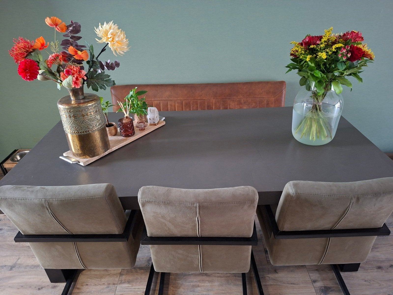 eettafel serree betonlook 200x100 metalen U poten, Ophalen, Gebruikt, 200 cm of meer, Metaal