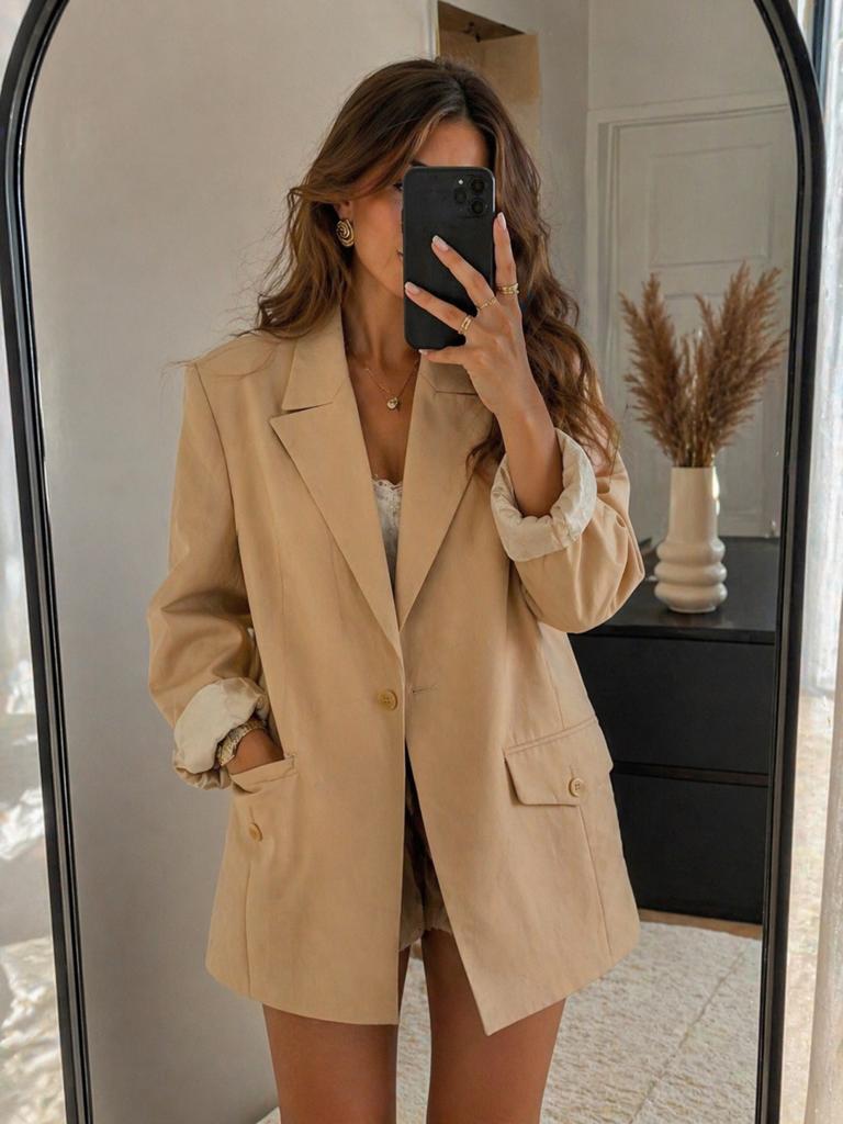 Vintage blazer oversized, Beige, Maat 42/44 (L), Ophalen of Verzenden, Zo goed als nieuw