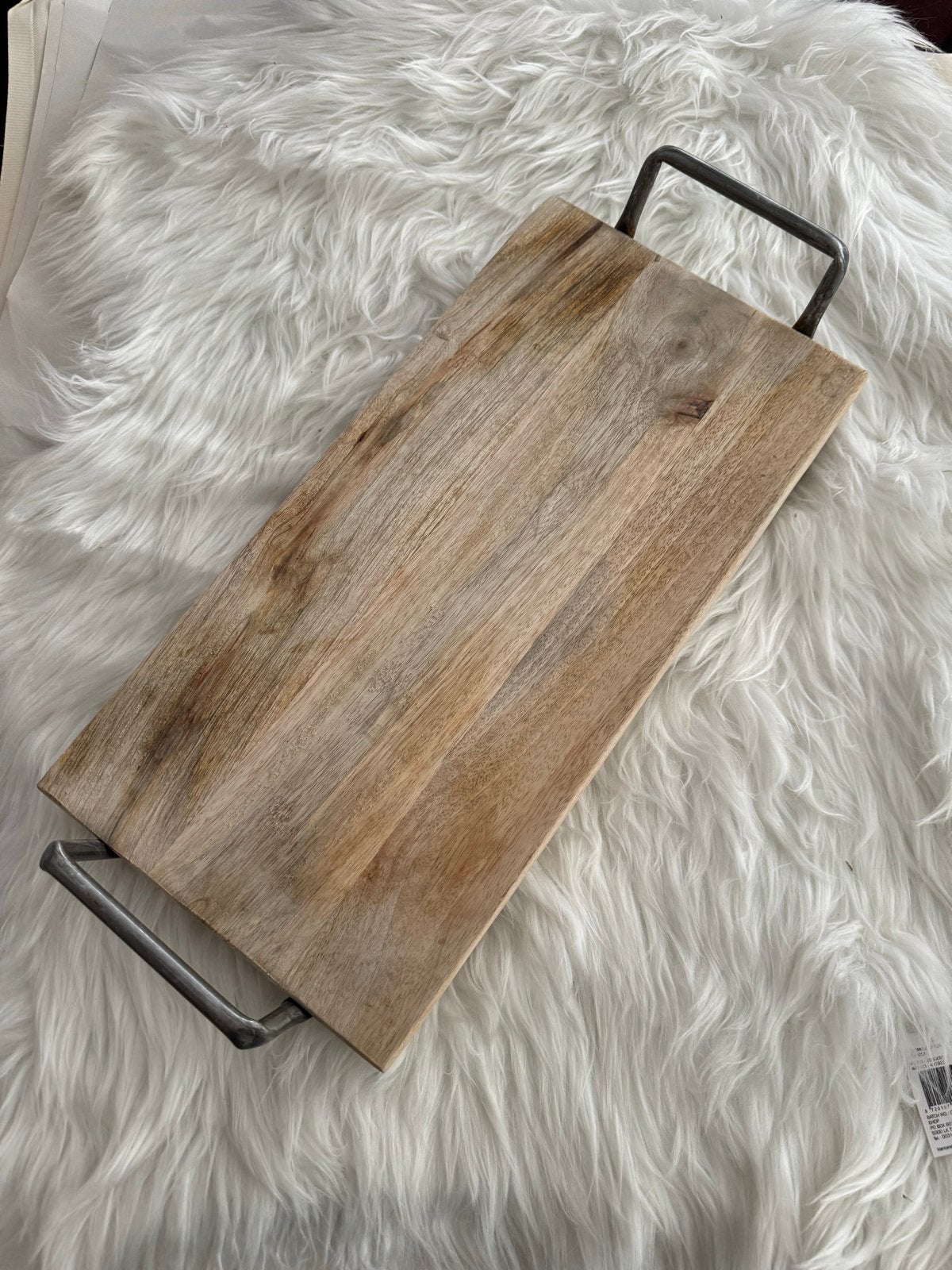 Houten Serveerplank met Metalen Handvatten, Huis en Inrichting, Woonaccessoires | Dienbladen, Gebruikt, Serveerplank, Hout, Rechthoekig