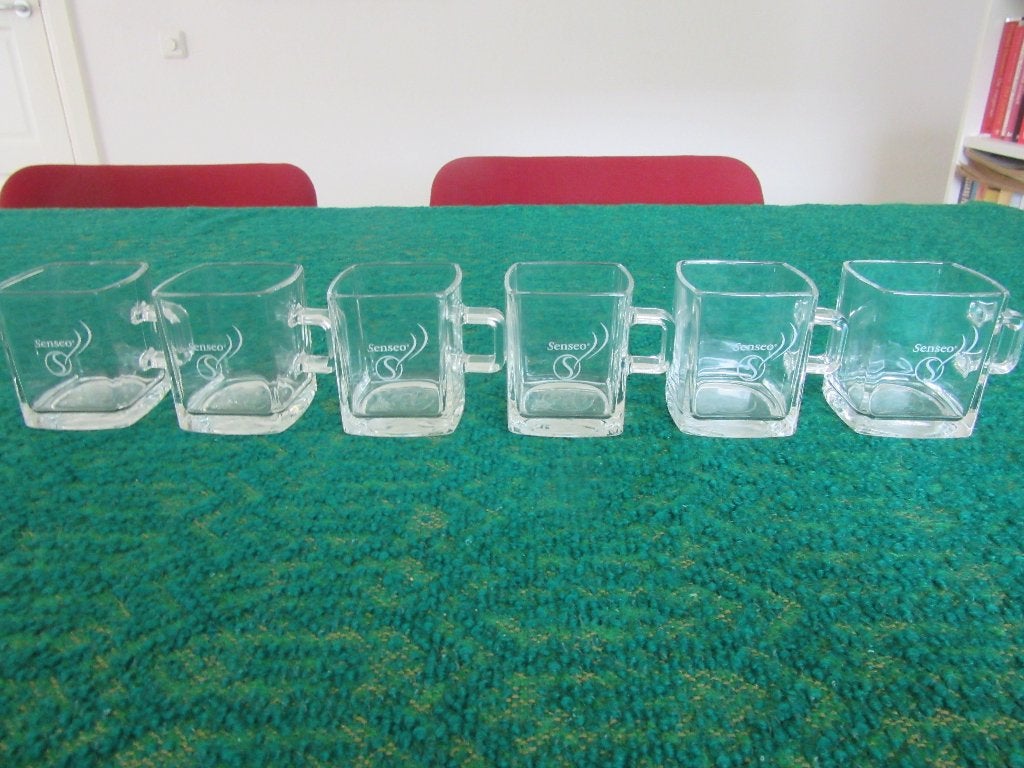 6x glas vierkant glazen Senseo Douwe Egberts D.E. kop, Huis en Inrichting, Keuken | Servies, Glas of Glazen, Overige merken, Ophalen of Verzenden