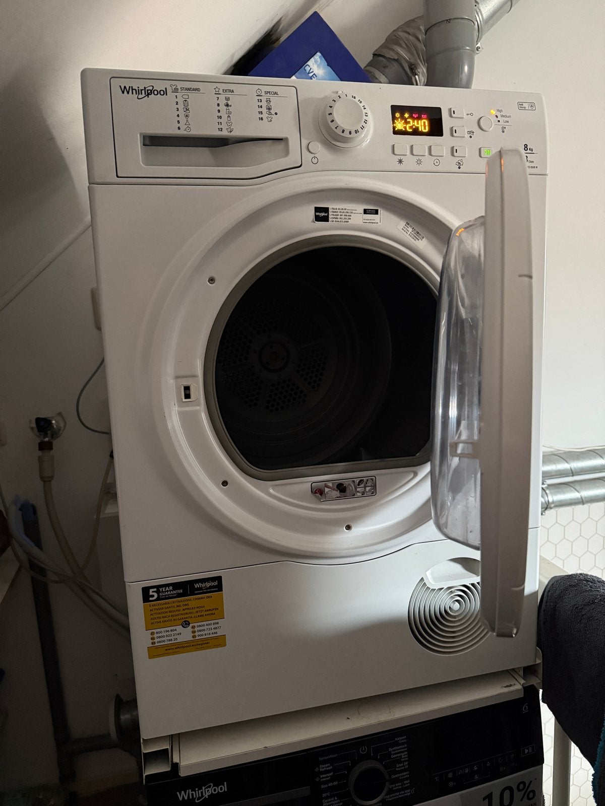 Whirlpool condensdroger 8 kg - werkend te zien, Witgoed en Apparatuur, Ophalen, Wolprogramma, Gebruikt, 8 tot 10 kg