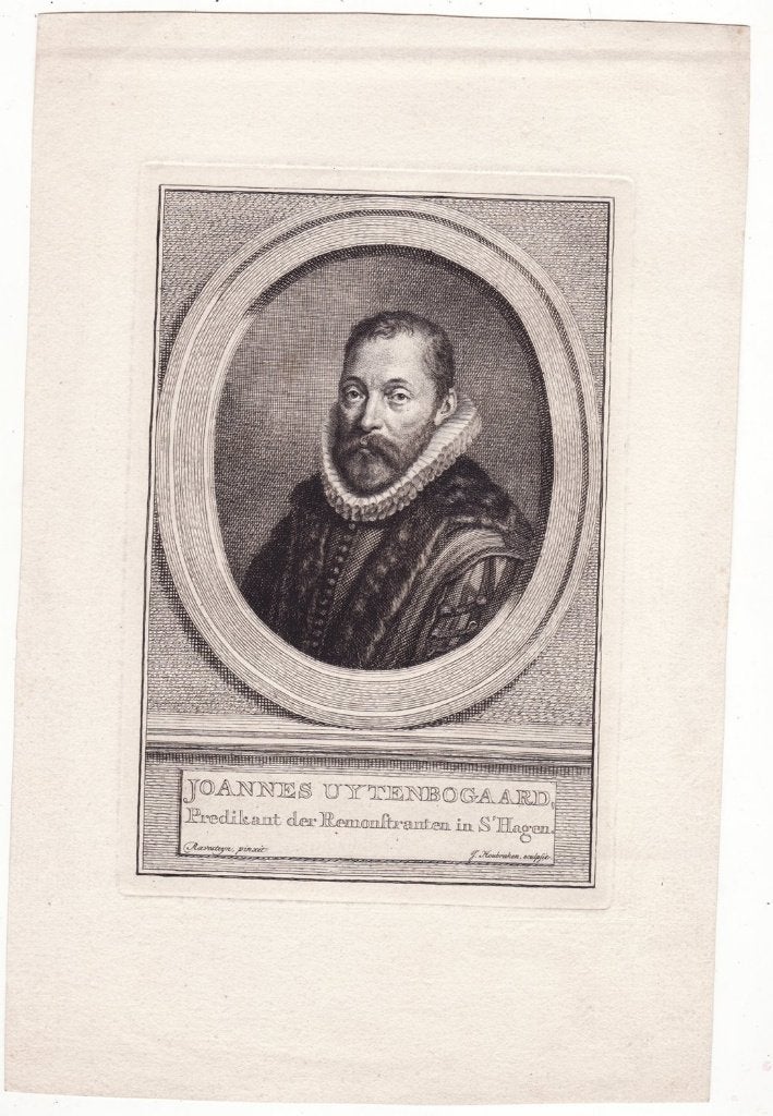 Joannes Uytenbogaard predikant der Remonstranten Den Haag, Verzenden, Portret, Gravure, Blanco verso