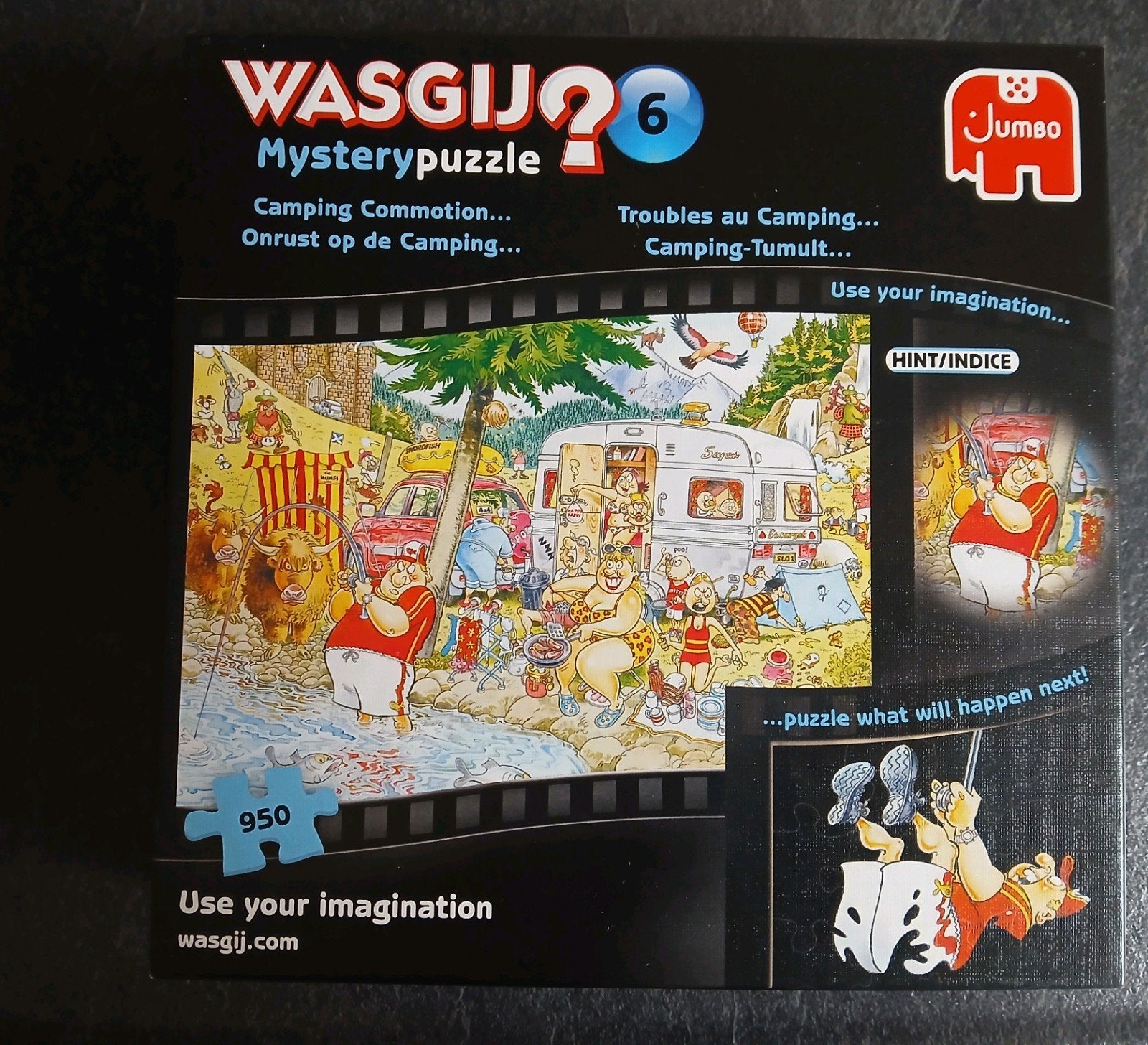 Wasgij 6, onrust op de camping 950 st compleet, Hobby en Vrije tijd, Denksport en Puzzels, Ophalen, 500 t/m 1500 stukjes, Zo goed als nieuw