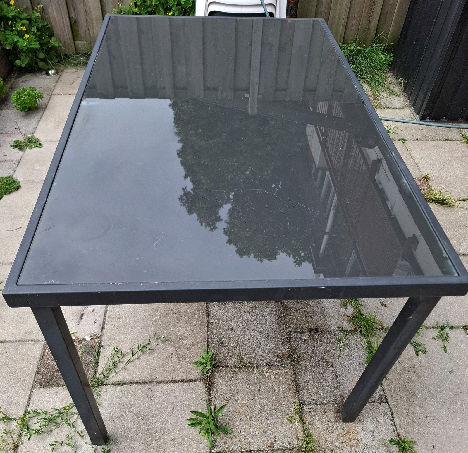 Tuin-/balkontafel met glazen blad, Ophalen of Verzenden