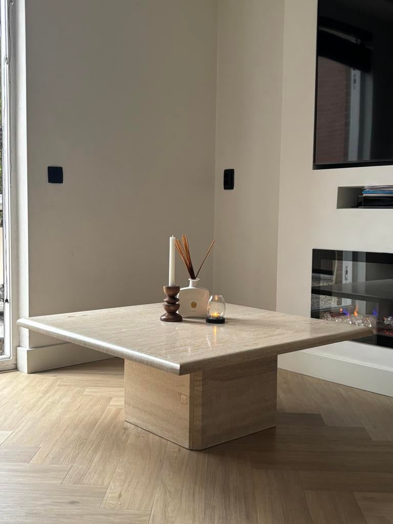 Travertin salontafel, Huis en Inrichting, Tafels | Salontafels, Overige materialen, Vierkant, Minder dan 50 cm, 100 tot 150 cm