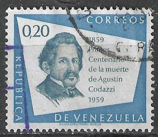 Venezuela 1960 - Yvert 617 - Augustin Codazzi - 20 c. (ST), Verzenden, Gestempeld, Zuid-Amerika