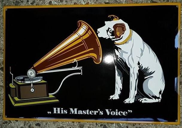 Mooi His Masters Voice zwaar emaillen reclame decoratie bord, Reclamebord, Ophalen of Verzenden, Info@americansaleshop.nl, Maastricht