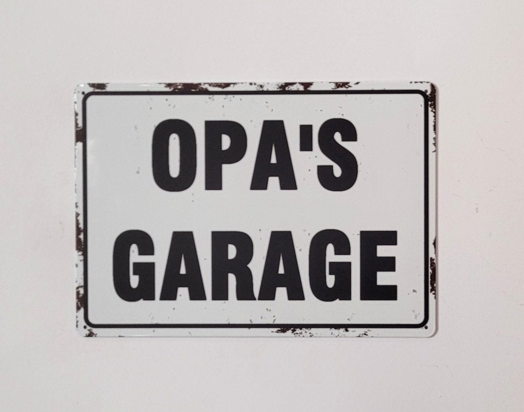 Opa's Garage reclamebord van metaal wandbord decoratie deco, Info@deconoord.nl, Deco Noord, Nieuw, Ophalen of Verzenden
