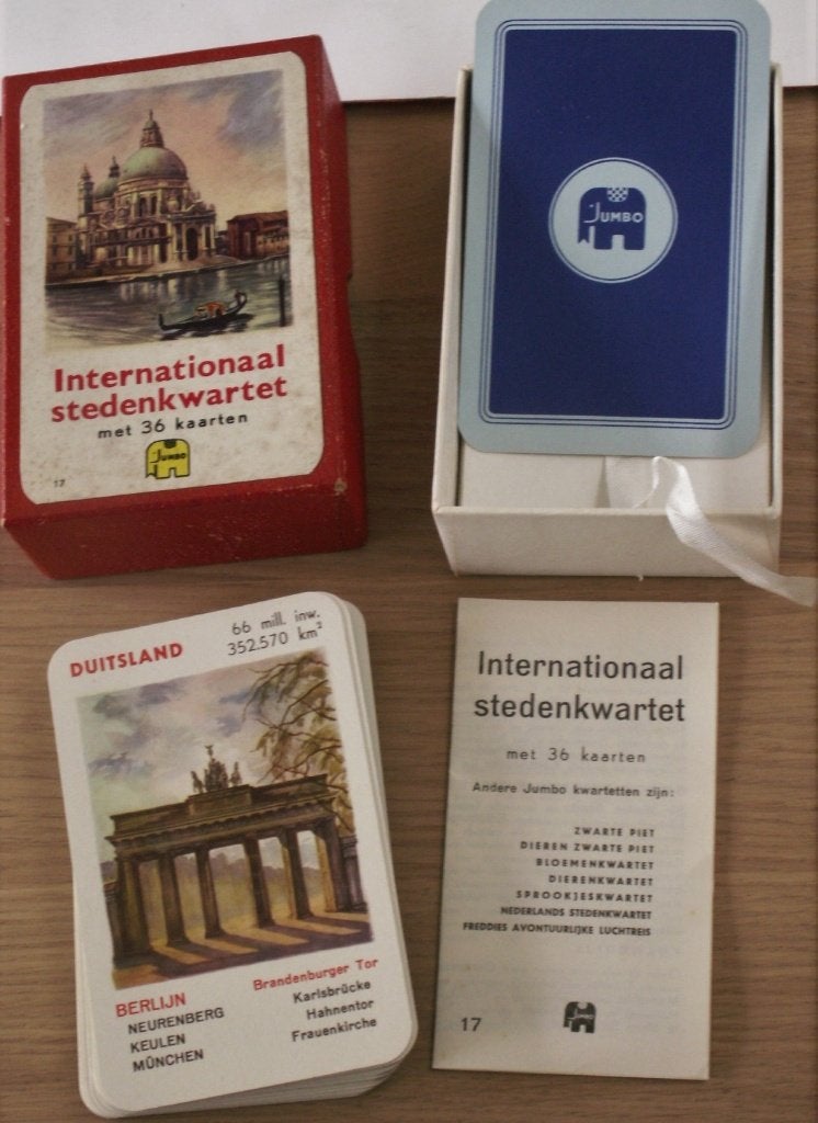 Vintage Jumbo Internationaal stedenkwartet 36 kaarten, Ophalen of Verzenden, Zo goed als nieuw, Kwartet(ten)