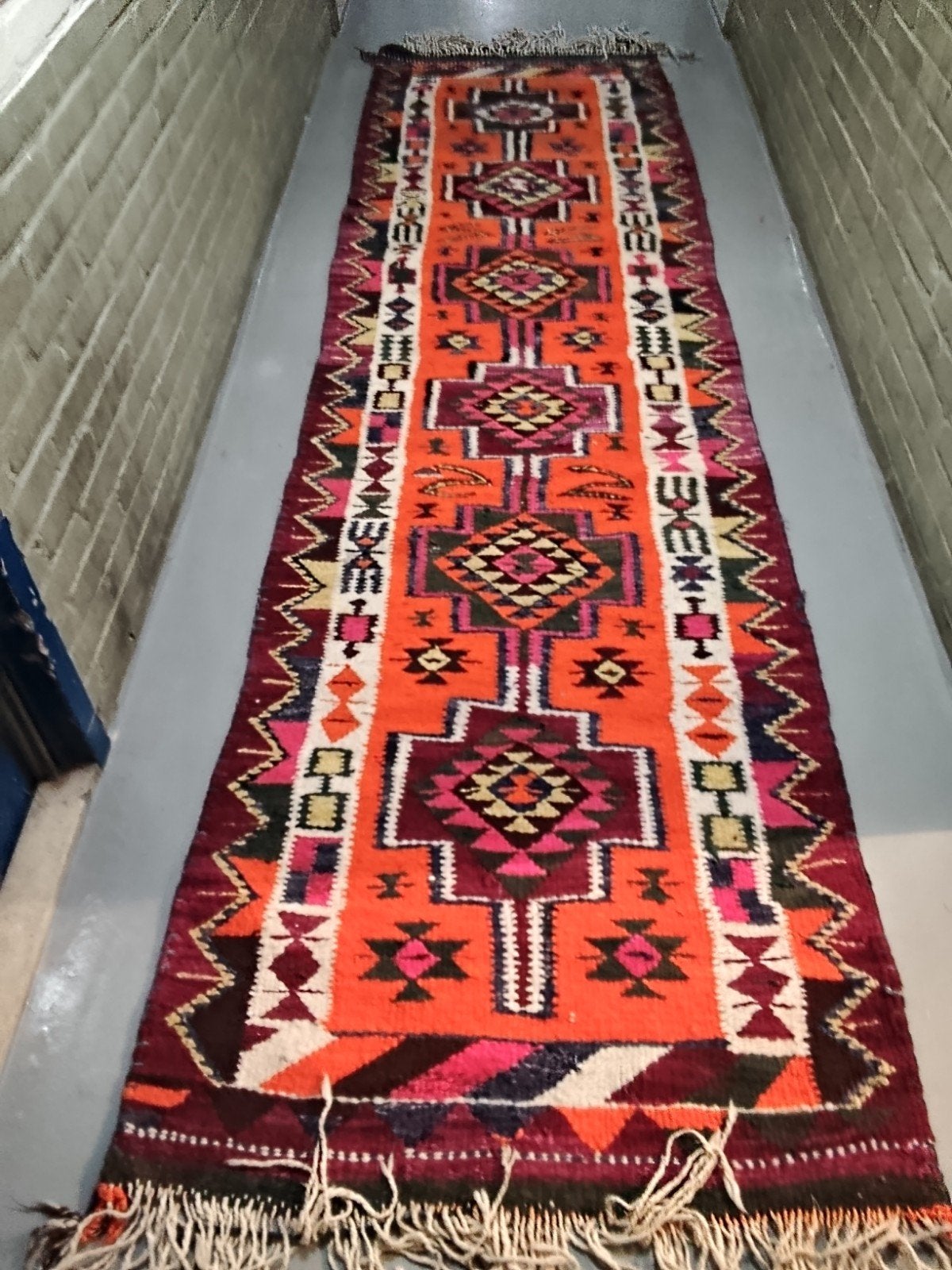 Gebruikt Handgeweven Oosters Kelim Tapijt - 93x310cm Wol, Ophalen, Gebruikt, 200 cm of meer, 50 tot 100 cm