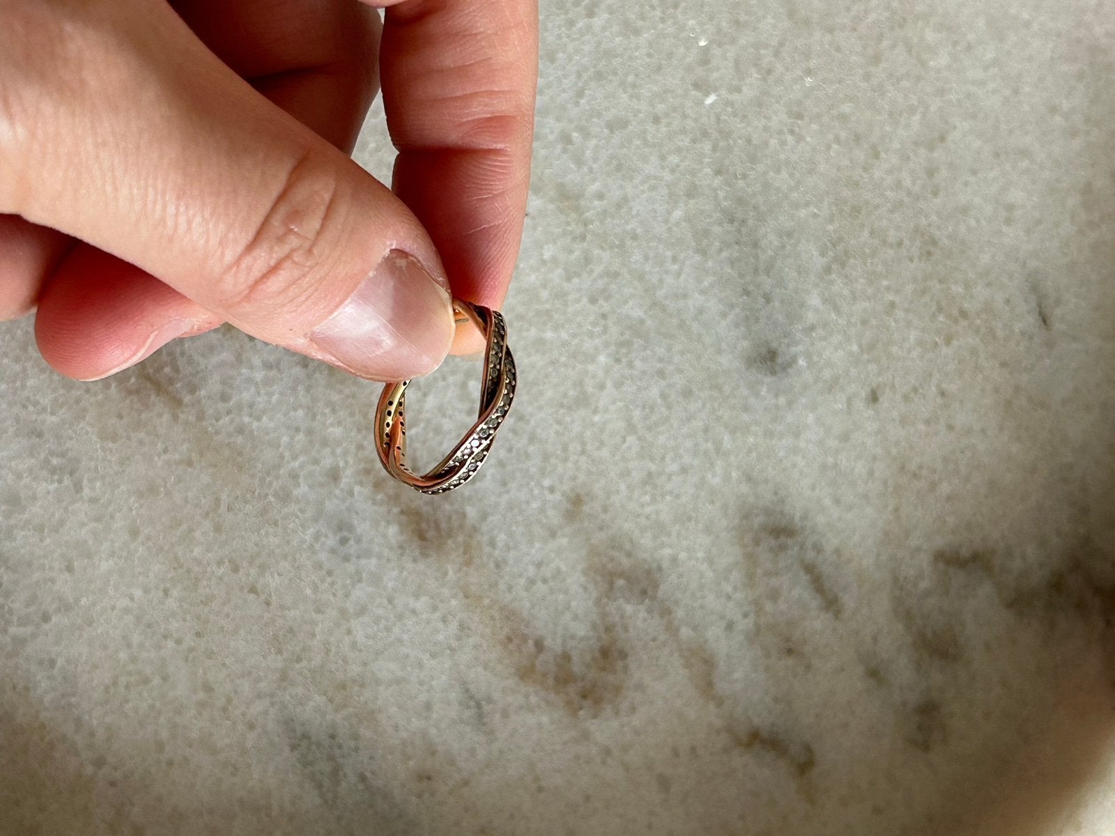 Pandora roze gouden gedraaide ring maat 54, Overige materialen, Ophalen of Verzenden, Zo goed als nieuw, 17 tot 18