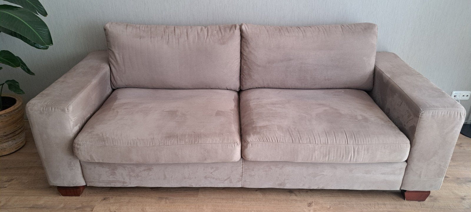 Bankstel taupe 2,5 zit en loveseat, Huis en Inrichting, Banken | Bankstellen, Ophalen, Gebruikt, 75 tot 100 cm, Stof