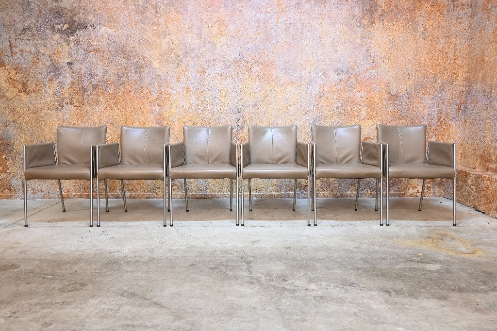 ZGANieuw 6 taupekleurige Topform Parc design stoelen, Huis en Inrichting, Stoelen, Bruin, Ophalen of Verzenden, Zo goed als nieuw