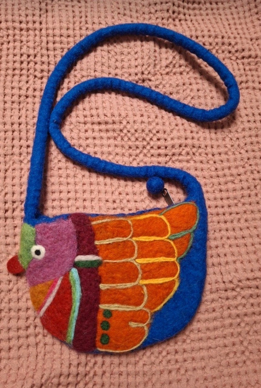 vintage jaren 80 vilten hippie tas, Ophalen of Verzenden, Zo goed als nieuw, Blauw, Schoudertasje