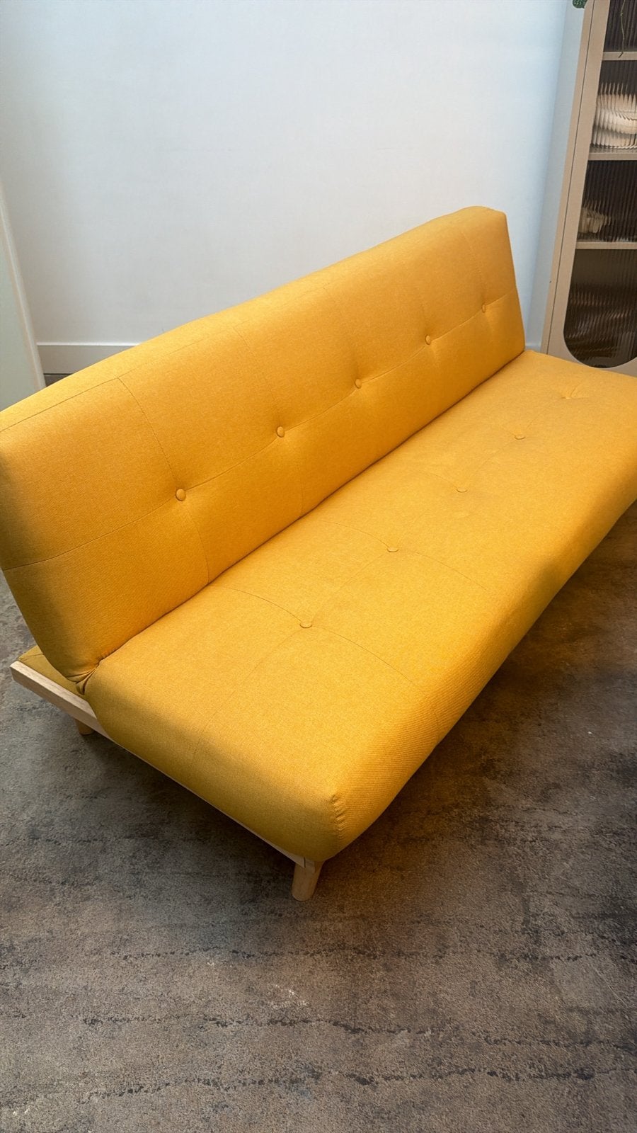 Gele slaapbank / futon - Zo goed als nieuw, Ophalen, Zo goed als nieuw, Tweepersoons, Overige maten