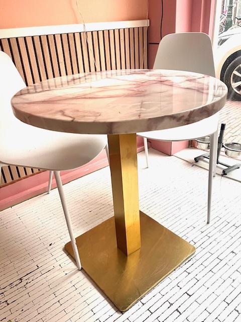 3 x Epoxy ronde roze marmer horeca tafel met goud onderstel, Ophalen, Gebruikt, 50 tot 100 cm, Rond