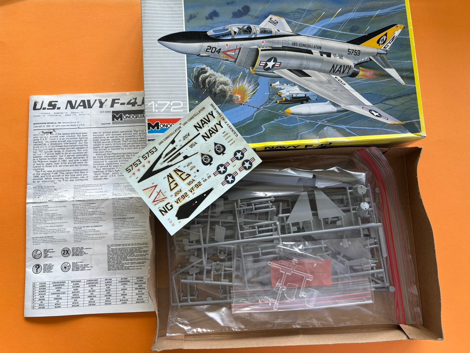 Monogram	5452	U.S. Navy F-4J Phantom	1/72, Hobby en Vrije tijd, Modelbouw | Vliegtuigen en Helikopters, Overige merken, 1:72 tot 1:144