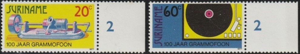 Rep-Suriname 89-90 serie met tab met nr 2 rechts grammofoon., Postzegels en Munten, Verzenden, Postfris