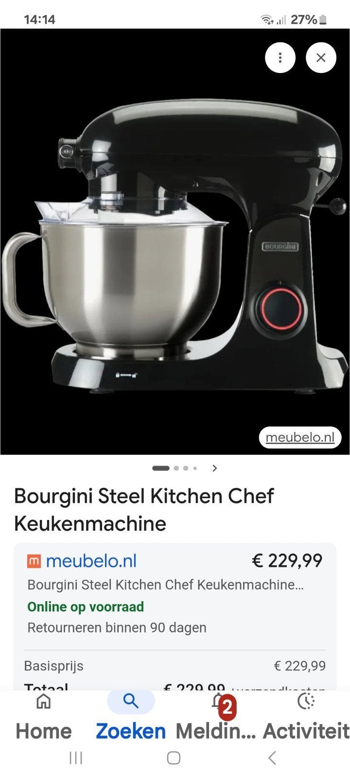 Bourginin Steel Kitchen Chef Keukenmachine Zwart, 4 liter of meer, Ophalen of Verzenden, Zo goed als nieuw, 3 snelheden of meer