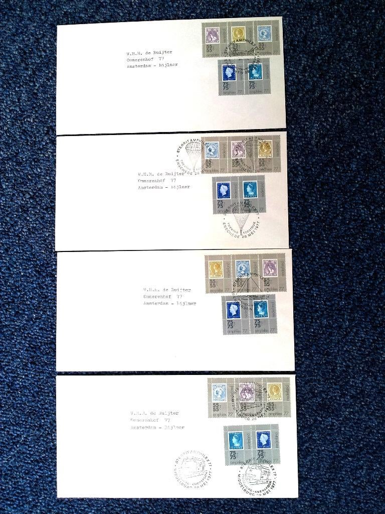 4 enveloppen met Amphilex zegels en verschillende stempels, Ophalen of Verzenden, Beschreven, Nederland