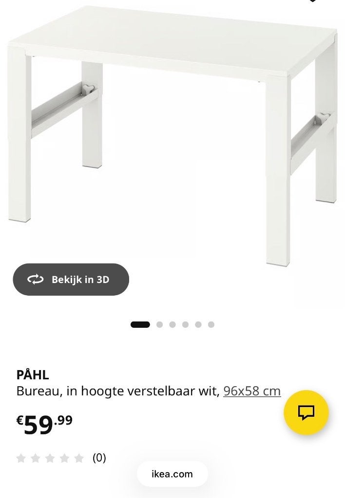 IKEA PÅHL Bureau - Wit, in hoogte verstelbaar, Ophalen, Gebruikt, 96 cm, In hoogte verstelbaar