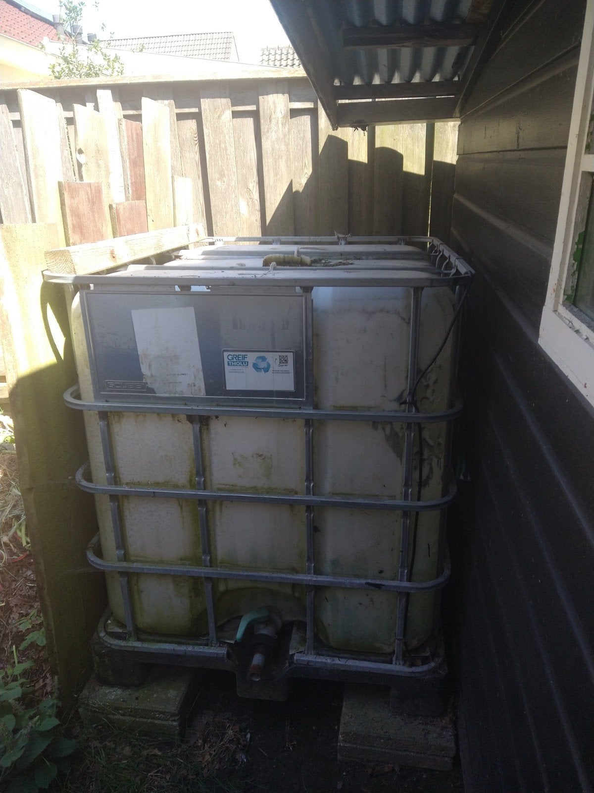 Regenwaterton IBC container 1000L, Ophalen, Kunststof, Gebruikt, Met kraantje