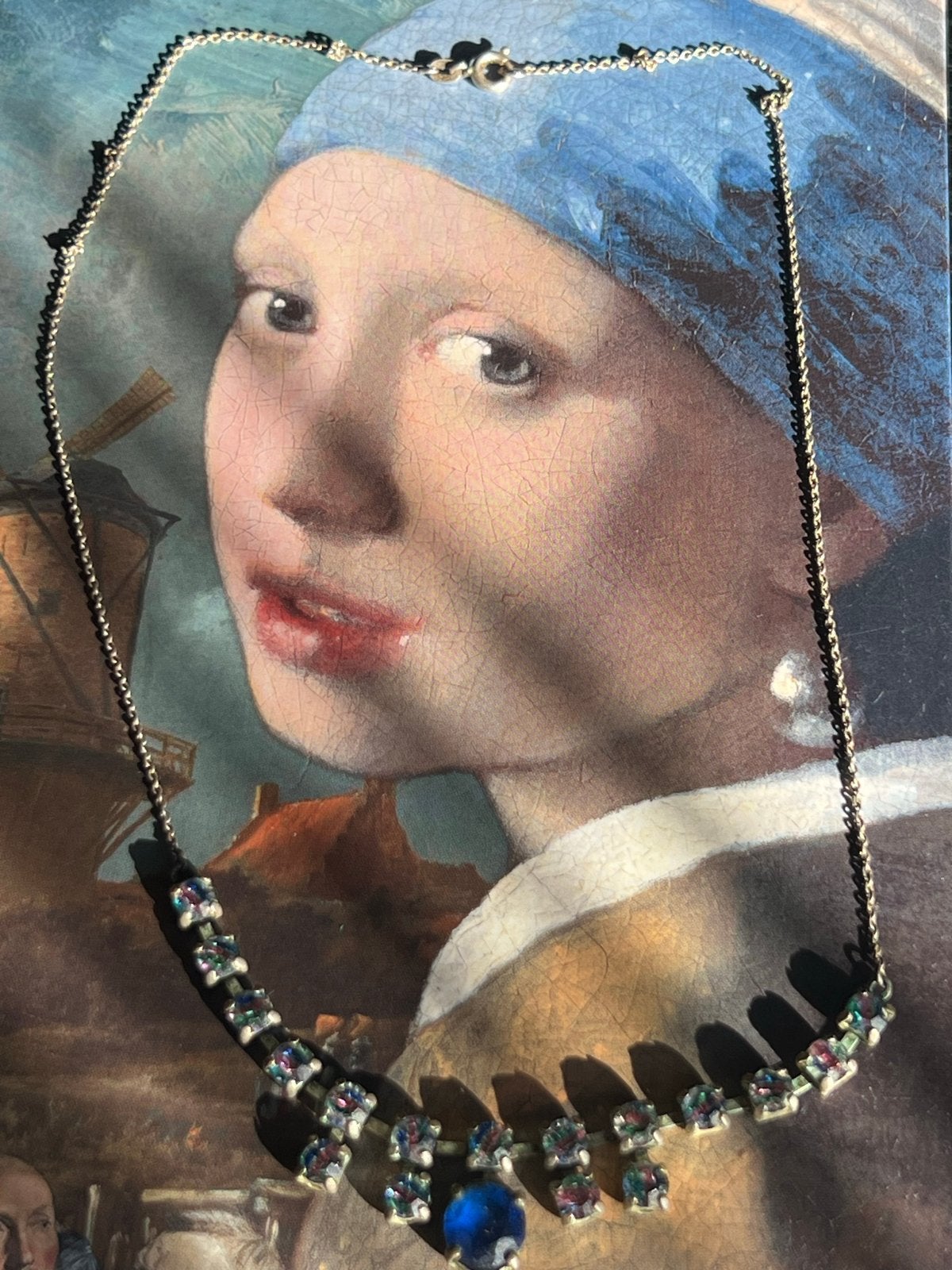 Zilveren Iris Glazen Halsketting, Ophalen of Verzenden, Gebruikt, Zilver, Met kristal