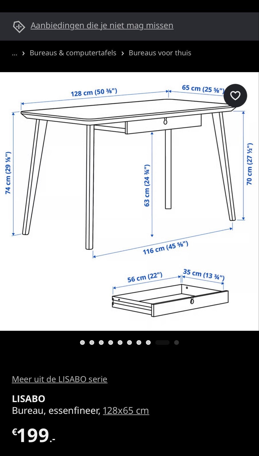 IKEA LISABO Bureau, essenfineer,, Scandinavisch, Ophalen of Verzenden, Zo goed als nieuw, IKEA