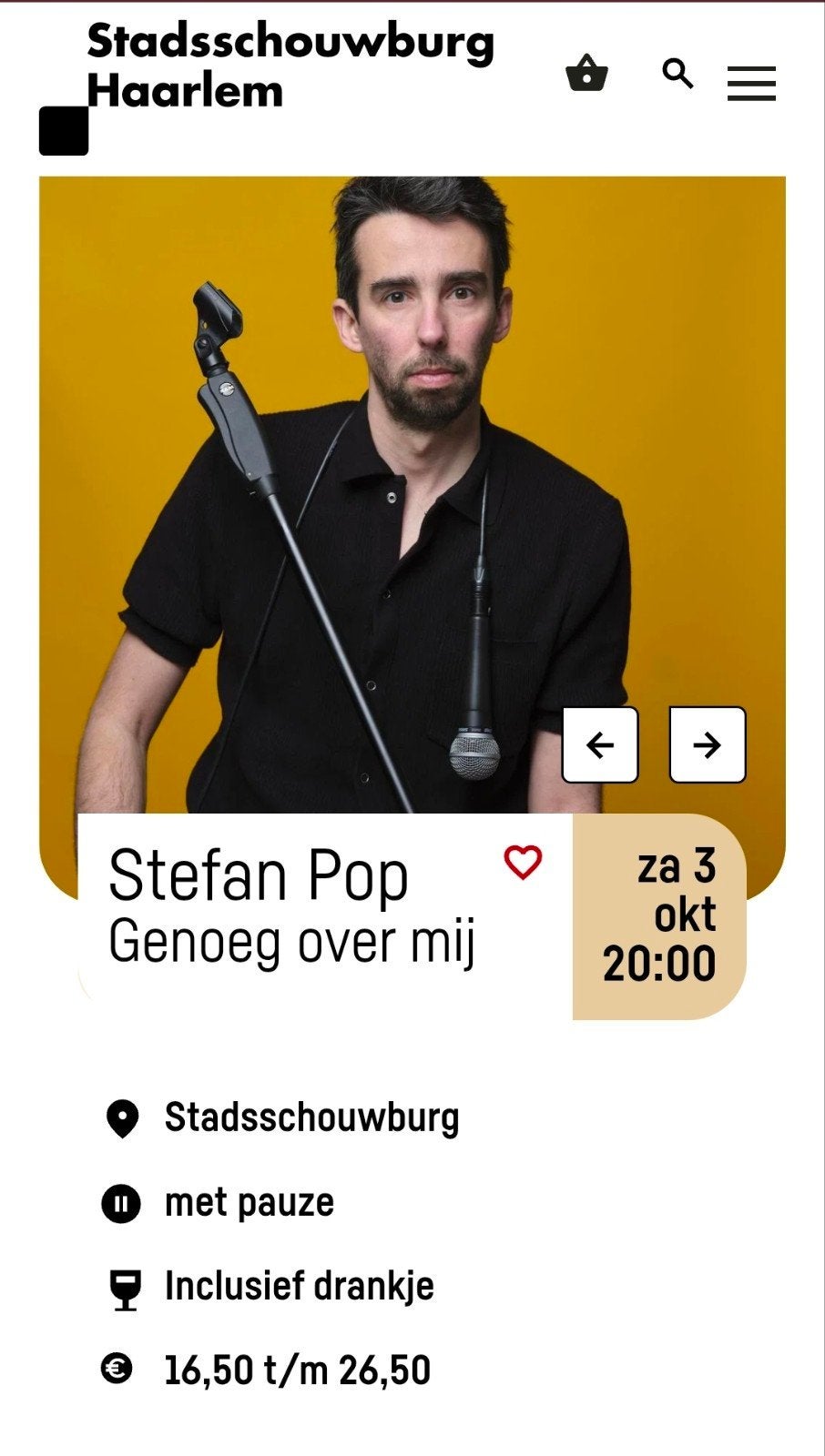 2 kaarten Stefan Pop – Haarlem – zaterdag 3 oktober Stefan P, Tickets en Kaartjes, Twee personen, Oktober