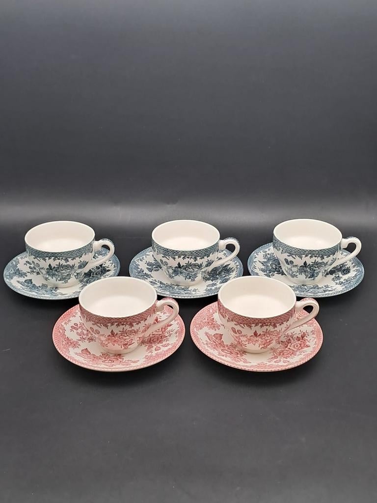 5 kop en schotels Enoch Wedgwood, Ophalen of Verzenden, Gebruikt, Aardewerk, Kop(pen) en/of Schotel(s)
