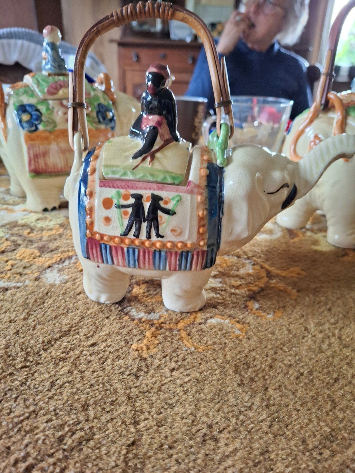 Vintage Olifant Theepot met Rieten Handvat, Ophalen of Verzenden