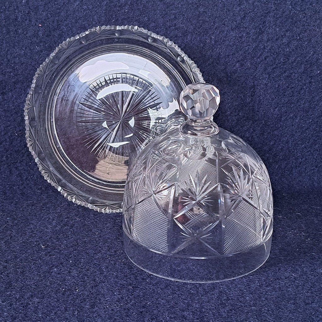 Antieke geëtste waaierkristallen cloche/stolp, Antiek en Kunst, Ophalen