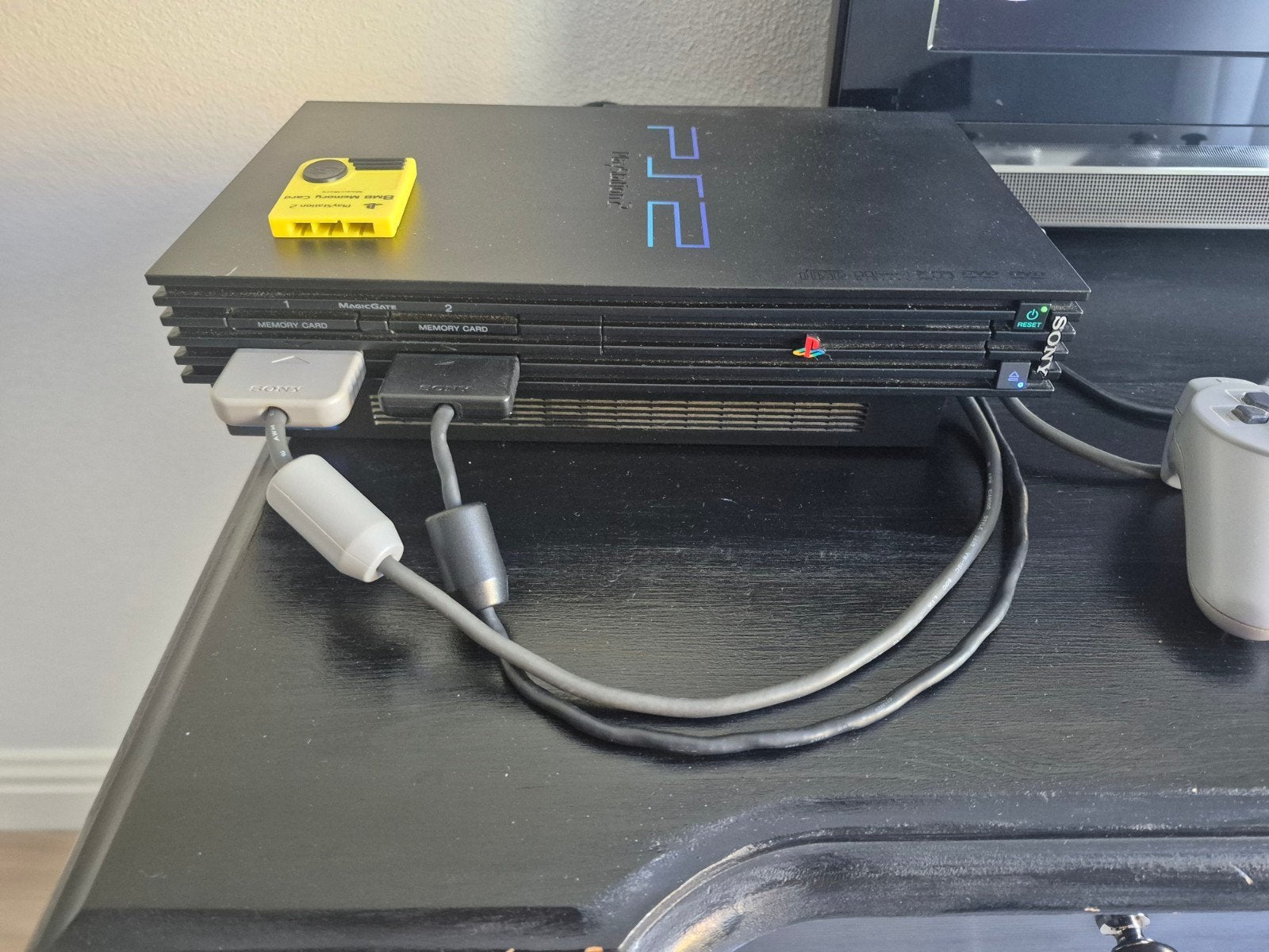 Originele Sony PlayStation 2 (Fat) Compl set, Netwerk adapte, Ophalen, Gebruikt, Met 2 controllers, Met geheugenkaart
