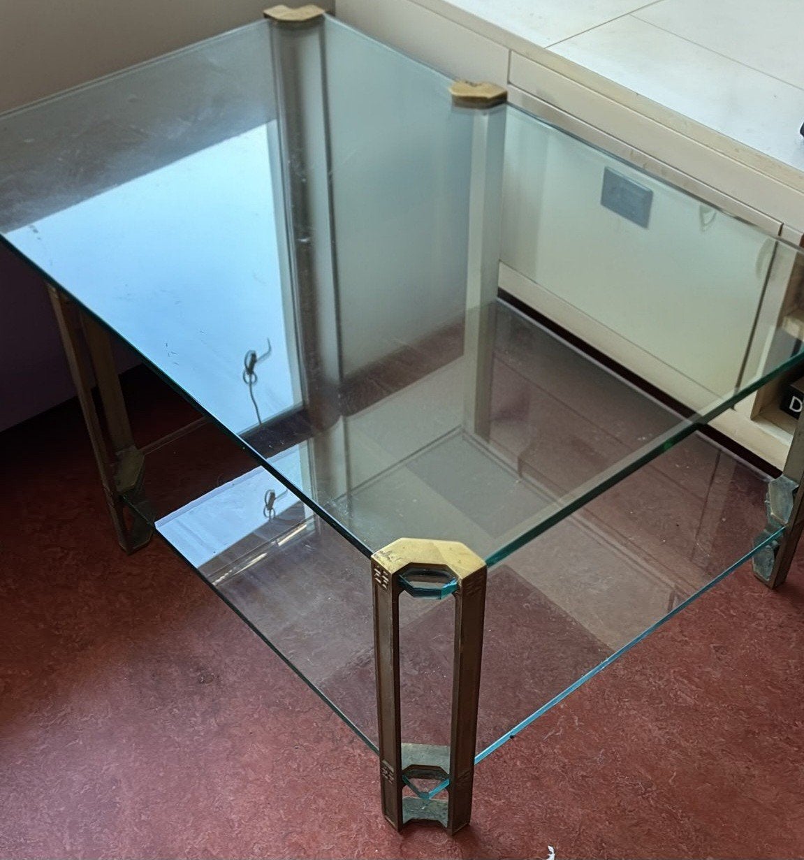 Salontafel, glas met goud., Huis en Inrichting, Tafels | Salontafels, Ophalen, 100 tot 150 cm, 50 tot 100 cm, Rechthoekig