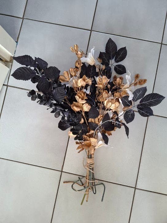 Prachtig zijden bloemen boeket in wit, zwart en goud, Huis en Inrichting, Ophalen, Binnen, 70 cm, Countryfield