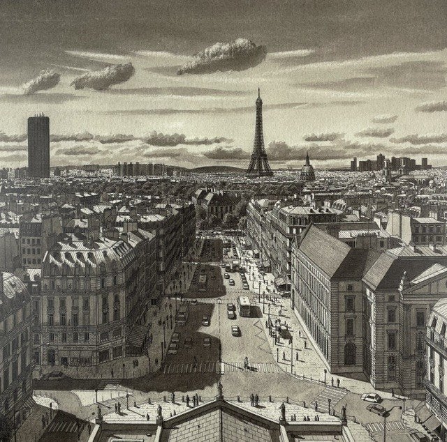 poster Stefan Bleekrode PARIS RUE SOUFFLOT copyright 2025, Ophalen of Verzenden, Zo goed als nieuw, Minder dan 50 cm, Foto of Poster