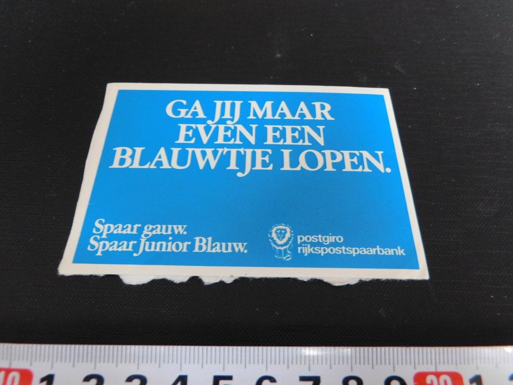 sticker postgiro rps ga jij maar even een blauwtje lopen *, Ophalen, Zo goed als nieuw