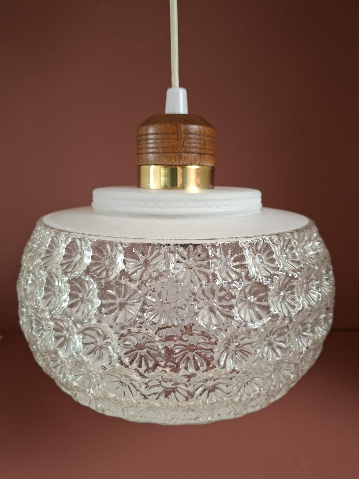 Vintage Zweedse Hanglamp Teak en Glas, Ophalen of Verzenden, Zo goed als nieuw, Glas