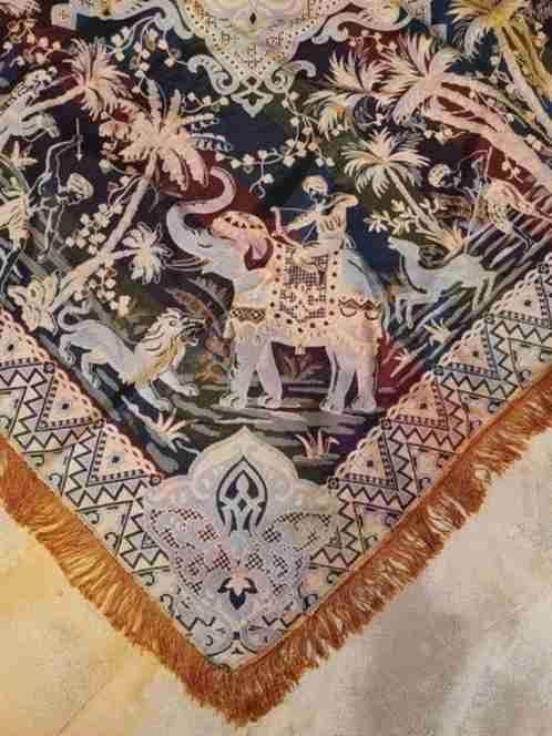 Boho tafelkleed goud India jachttafereel olifant leeuw, Huis en Inrichting, Gebruikt, Etten-Leur, DJT@dejuistetoon.eu, Ophalen of Verzenden
