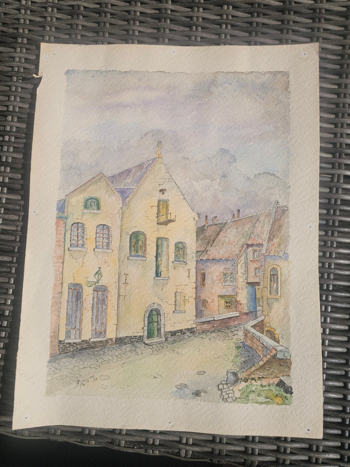 Set van 4 Aquarellen: Diverse Stadsgezichten, Ophalen, Realistisch, Aquarel, Origineel werk