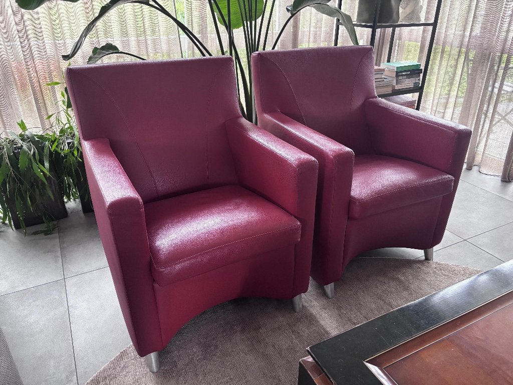 2x Leolux fauteuils - rood leer - zo goed als nieuw, Ophalen, Zo goed als nieuw, Leer, 75 tot 100 cm